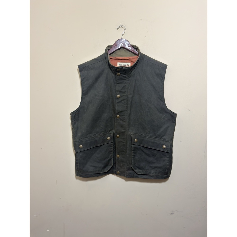 Tom Beckbe Kinsman Waxed Canvas Vest Hardwood Green Men's Size XL